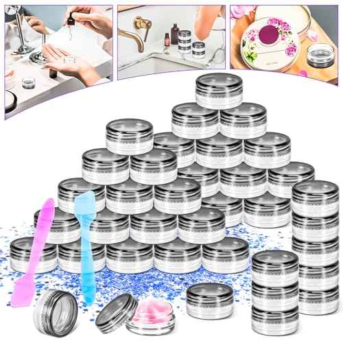 MotBach 100 Pack 3g Plastic Jars with Lids, 3ml Round Clear Cosmetic Containers Makeup Jars, 3 Gram Travel Size Container Jar with Spatulas for Sample Lotion Cream Eyeshadow Ointment Salve Balm Powder