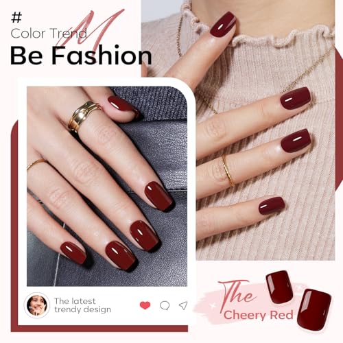 Modelones Dark Red Short Square Press On Nails Kit - 32 Pcs
