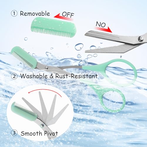 Eyebrow Trimmer Scissors Set - Stainless Steel Razor & Detachable Comb, Gentle & Portable