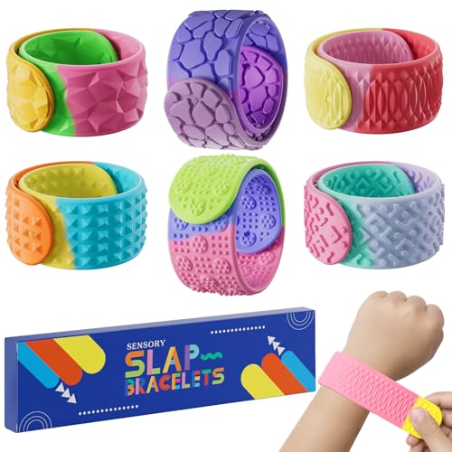 Sensory Slap Bracelets Fidget Toys Set - 6 Textured Silicone Bands for Stress Relief
