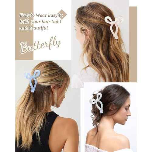 Mesovor 4 Pack Elegant Bow Hair Claw Clips, Nonslip 4.3" Large Hair Grip Hairclips for Thin and Thick | Acrylic Hair Strong Hold Hair Jaw Clamps (Mermaid Stripes)