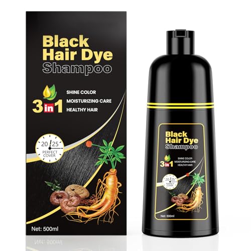 KINGMING Black Hair Dye Shampoo 3-in-1 for Gray Coverage 500ml