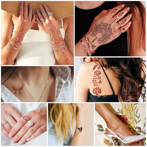 Temporary Tattoo Kit with 34 Stencils, 4 Inks & Gloves