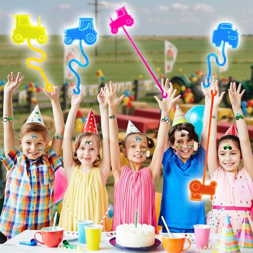 48-Piece Tractor Party Favors - Sticky Hands & Temporary Tattoos