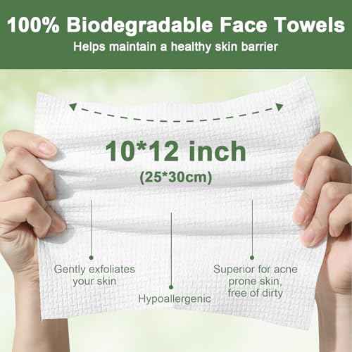 Face Towels Disposable, 12¡± x 10¡± Biobased Facial Towelettes, Large Soft & Thick Dry Wipes for Gentle Skincare, Face Washing & Makeup Removal, Lint-Free Clean Facial Towels, 50 Count