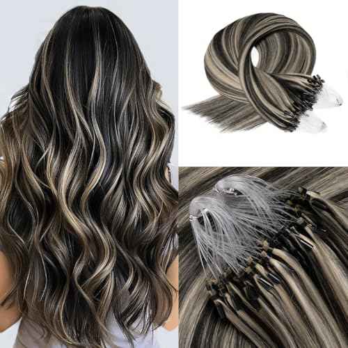 Microlink Extensions Human Hair 20 Inch Micro Loop Hair Extensions Long Straight Hair #1B/613 Hair Extensions Real Human Hair 50g 1g/s(#1B/613, 20inch)