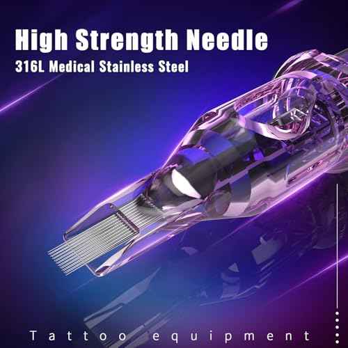 Tattoo Cartridge Needles 50PCS Assorted Mixed Size Round Liner Shader Magnum 3RL 5RL 7RL 9RL 5RS 7RS 9RS 9RM 11RM 7M1 Disposable Tattoo Needles with Membrane for Rotary Tattoo Machine Pen Gun