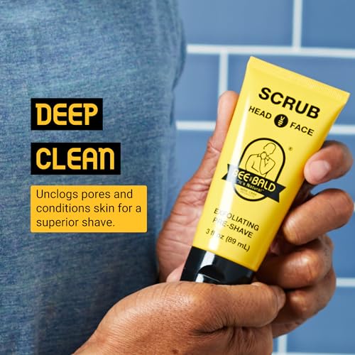 BEE BALD SCRUB Exfoliating Pre-Shave deep cleans & removes pore clogging dirt, oil & dry, flaky skin. Prepares skin for a ‘super close shave’ leaving it ‘smoother than a baby's behind' 3 Fl Oz