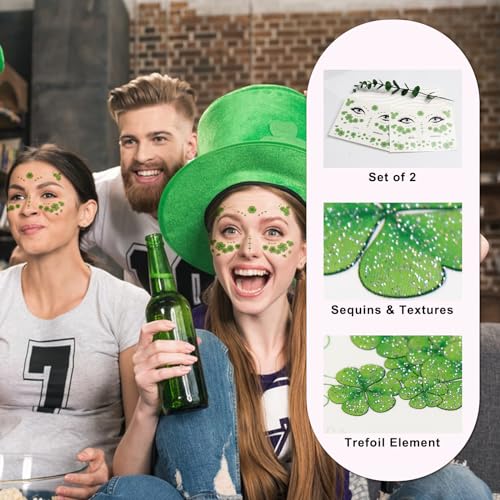 St. Patrick's Day Green Shamrock Face Temporary Tattoos (2pcs)