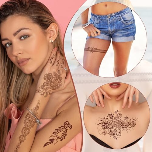 Henna Temporary Tattoos - 12 Sheets Waterproof Lace Mandala Stickers