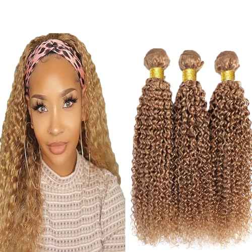 Blonde Bundles Color 27 Human Hair Honey Blonde Kinky Curly Human Hair Weave No Tangle Hair Extensions For Women Brazilian Unprocessed Virgin Hair 8 10 12 Inch