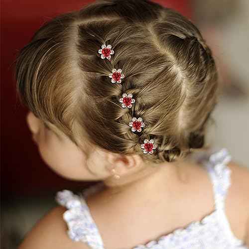 YISSION Red Rhinestone Hair Pins - 20Pcs Mini Rose Barrettes, Decorative Wedding Hair Accessories for Girls Women
