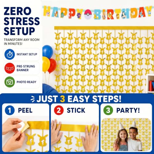 Pokemon Birthday Party Supplies Bundle for 16 - Banner, Plates, Balloons & Backdrop