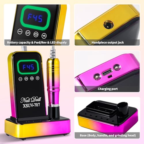Cordless Nail Drill 45000 RPM - Rechargeable Electric Nail File Kit for Manicure & Pedicure
