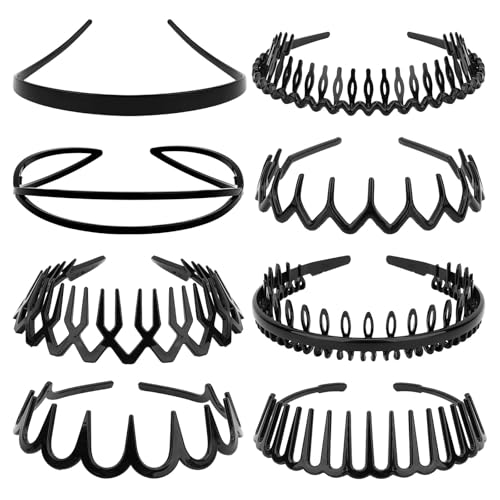 KEUKORZ Black No Slip Plastic Headbands for Women, Set of 8