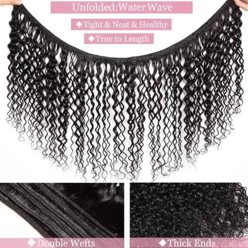 Curly Bundles Human Hair Water Wave 1 Bundle Human Hair 24 Inch 12A Grade 100% Unprocessed Virgin Remy Hair Weave Extension #1B Color