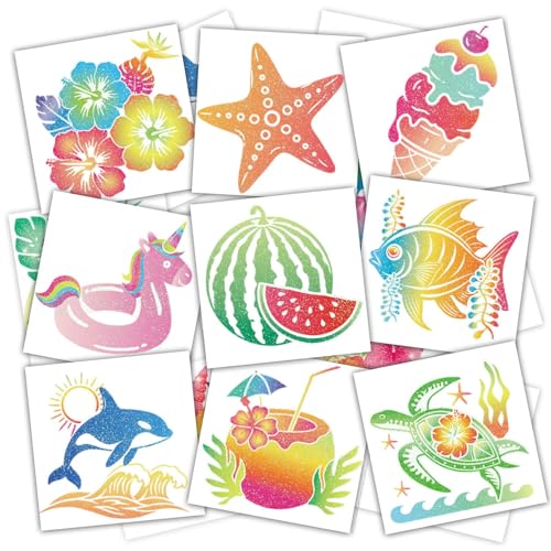 96 Glitter Hibiscus Temporary Tattoos for Hawaiian Luau Party