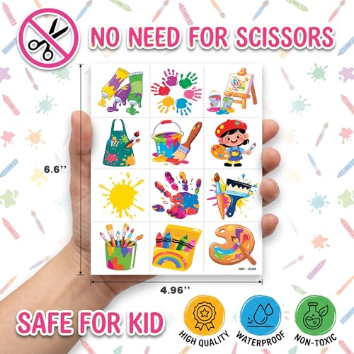 96 PCS Watercolor Art Temporary Tattoos for Kids