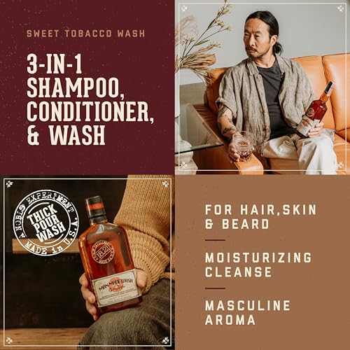 18.21 Man Made Original Absolute Mahogany 3-in-1 Body Wash, Shampoo, & Conditioner for Men, All Hair & Skin Types, Strengthens and Moisturizes in a Manly Aroma, 32oz