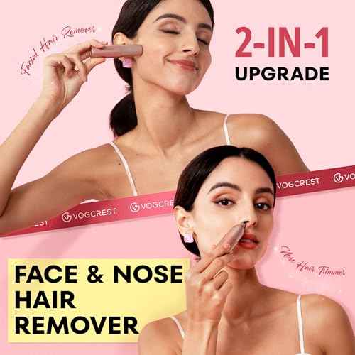 VG VOGCREST Nose Trimmer for Women: 2 in 1 Rechargeable Facial Hair Removal - Portable Mini Face Shaver for Chin Lip Peach Fuzz Ideal for Travel Use