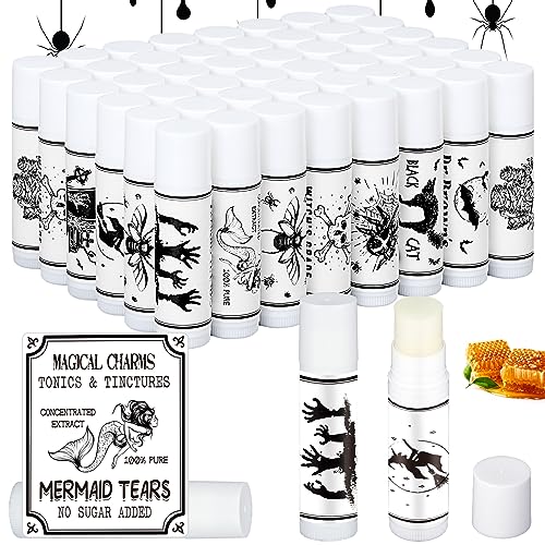 50 Pcs Halloween Lip Balms Bulk Spooky Skull Lip Balms Bulk Halloween Party Favors Gifts Adults Fall Boo Basket Stuffers Goodies Bag Supplies for Women Men