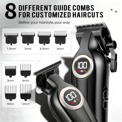 Professional Hair Clippers for Men,Cordless Barber Clippers and Trimmers Set with LED Display, Rechargeable Mens Electric Beard Trimmer,Self Haircut Fade Kit & Clipper Oil