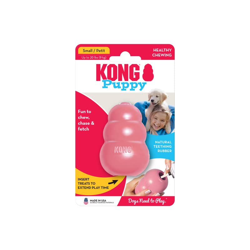 KONG Puppy - Natural Teething Rubber Chew Toy for Dogs - Stuffable Dog Toy for Extended Playtime - Chew & Fetch Toy for Puppies - for Small Puppies - Pink