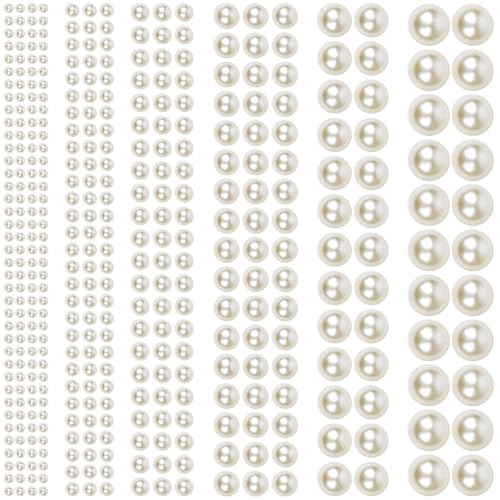 Self-Adhesive Pearl Rhinestones 914 Pcs - 6 Sheets, 3-10mm