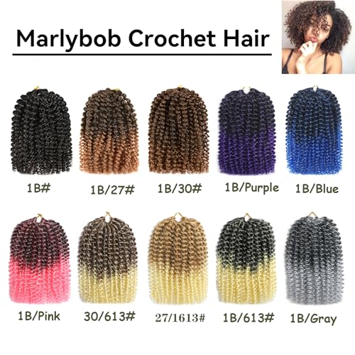 Marlybob Crochet Hair 8 Inch Passion Twist Hair Afro Kinky-Curly Crochet Hair Curly Crochet Hair For Black Women Curly Braiding Hair Crochet Hair Braids（8 Inch 3 Bundles, 1B）