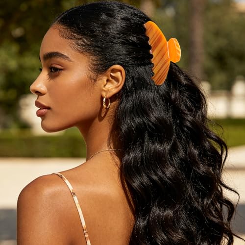 MAORULU 4-Inch Acetate Hair Claw Clip - Durable No-Slip Grip (Amber Orange)