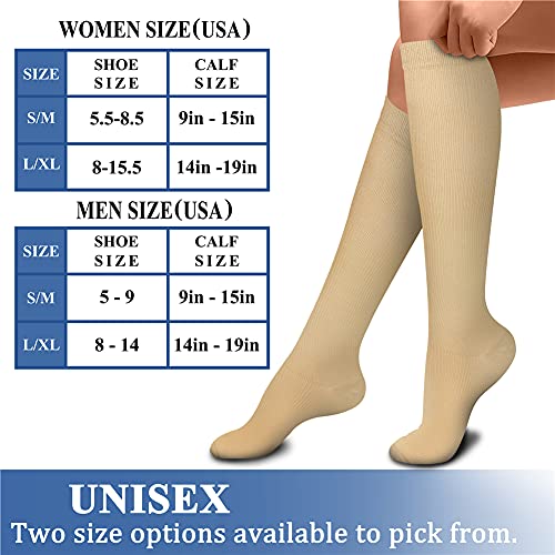 CHARMKING Compression Socks for Women & Men Circulation (3 Pairs) 15-20 mmHg is Best Athletic for Running, Flight Travel, Support, Cycling, Pregnant - Boost Performance, Durability (S/M, Nude)