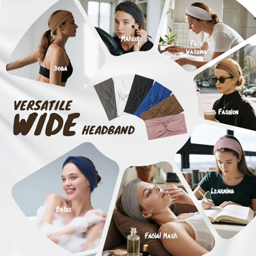HSEM Wide Headbands for Women, Non-Slip Sweat Bands 6-Pack