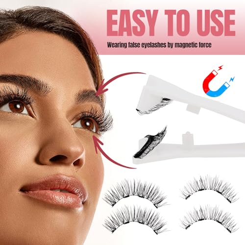 FADVAN Magnetic Eyelashes with Applicator, 2 Pairs Reusable Magnetic Lashes Natural Look, No Glue or Liner Needed False Eyelashes, Wispy Strip Lashes Clear Band Magnetic Lashes Kit (KS1+KS2)