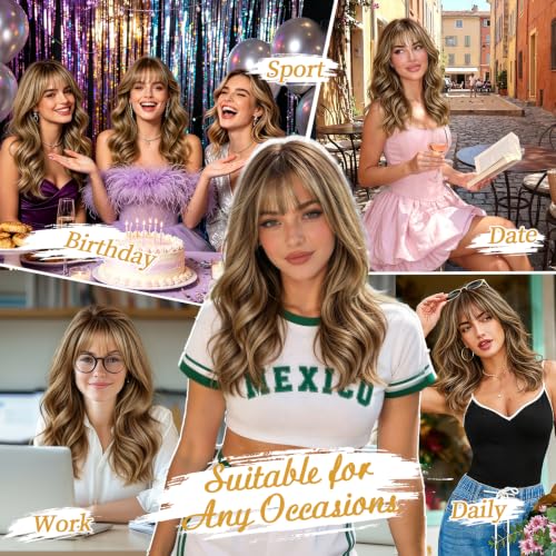 Lativ Brown Highlight Layered Wig with Bangs - 4x4 Natural Scalp