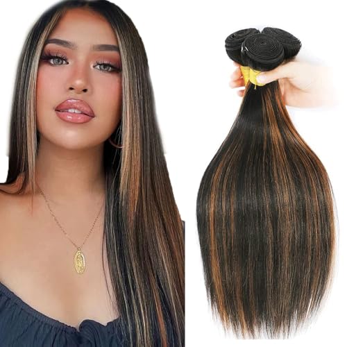 DiexrLamx 3 Bundles 16-20 Inch Brown Highlight Human Hair Weave