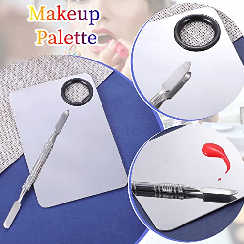 2 in 1 Rectangular Makeup Mixing Palette Set with Spatula - Portable Stainless Steel Cosmetics Tool