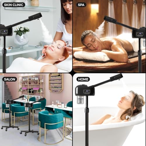 Facial Steamer for Estheticians, Timer Function & Hot Mist, Vaporizador Facial Steamer Professional On Wheels for Home Use & Spa Salon Skin Cleasning