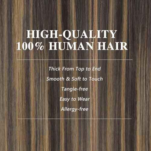 Balayage Clip in Hair Extensions Real Human Hair Straight Highlight Human Hair Clip ins for Women, Natural Soft Remy Human Hair, 8Pcs 120g, 18inch #2/6/2 Balayage Dark Brown to Chestnut Brown