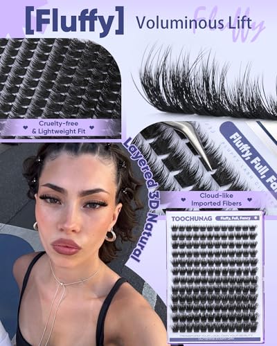TOOCHUNAG Fluffy D Curl Eyelash Clusters - 10-18mm Volume Extensions