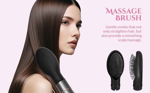 5 in 1 Negative Ion Hair Dryer Brush Blow Dryer Brush Set, Hot Air Styler with Multiple Lengths Suitable for Variable Needs for Hair Curling, 3 Temperature and Wind Settings, Travel Bag Easy to Carry