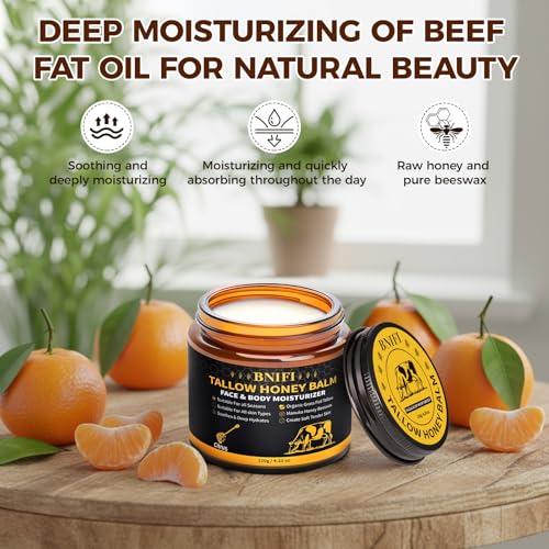 Tallow and Honey Balm for Face Beef Tallow for Skin Organic Grass-Fed Beef Tallow Balm for Face Body Moisturizer (Citrus)