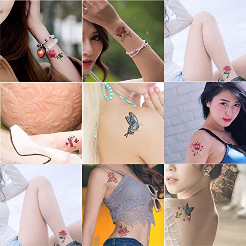 ELANE 100 Pcs Butterfly Flower Waterproof Temporary Tattoos for Women,Fake Tattoos for Kids,Small Temporary Tattoos for Women Sexy,Fake Tattoos for Girls