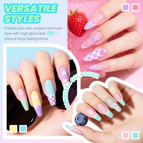 VANREESA 24-Piece Pastel Gel Nail Polish Set with Top & Base Coat