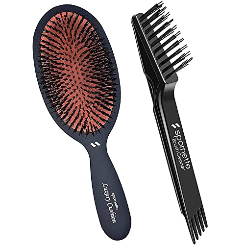 Spornette Large Cushion Boar And Nylon Bristle Bundle with Hair Brush Cleaner