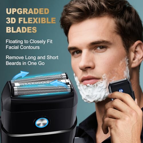 Electric Foil Shavers for Men£ºUpgraded Mini Electric Razor for Beard with 3 Floating Blades - Cordless Portable Travel Face Shaver USB-C Fast Rechargeable - IPX5 Waterproof(Black)