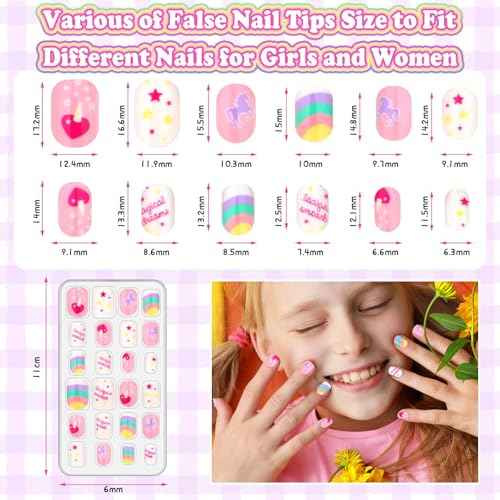 144 Pcs Press on Nails for Kids, Girls Fake Nails with Glue Kit, Cute Nails Tips with Jelly Nail Adhesive Teen Stick ons Acrylic Nails Gift Set for Girls 8-12