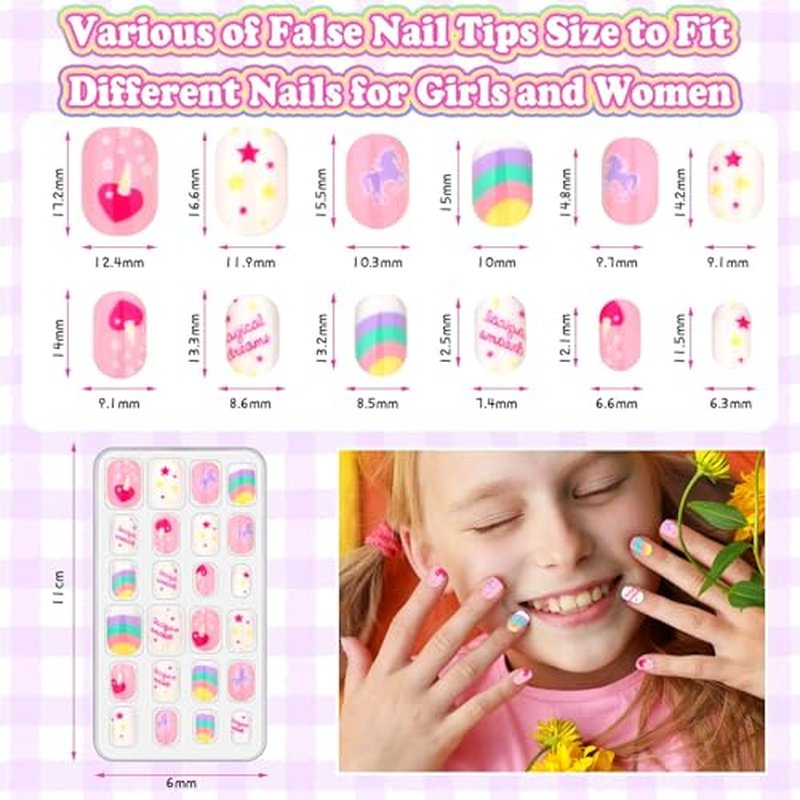 144 Pcs Press On Nails for Kids Girls with Glue Kit
