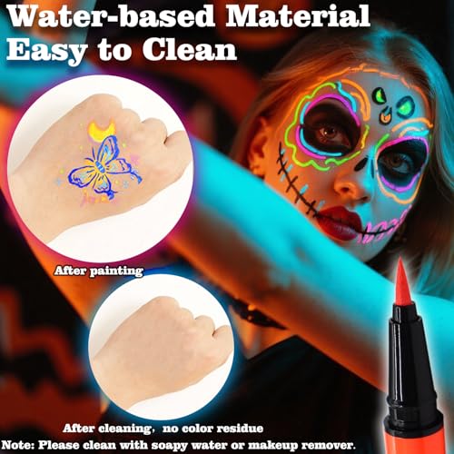 Glow in the Dark Face Paint Pens - 8 Neon Colors for Parties