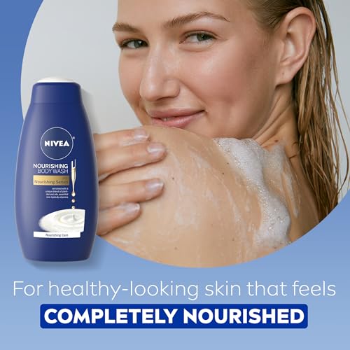 NIVEA Skin Care Set For Her, Nourishing Body Wash, Moisturizing Body Lotion, Lip Balm Stick with Shea Butter, & Multi Purpose Face, Body & Foot Cream, 4 Piece Gift Set