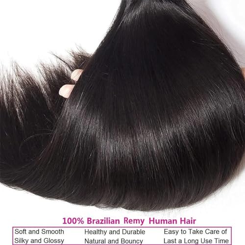 Straight Bundles Human Hair 100% Unprocessed 12A Brazilian Hair 16 18 20 Inch 3 Bundles Human Hair Double Weft Natural Black